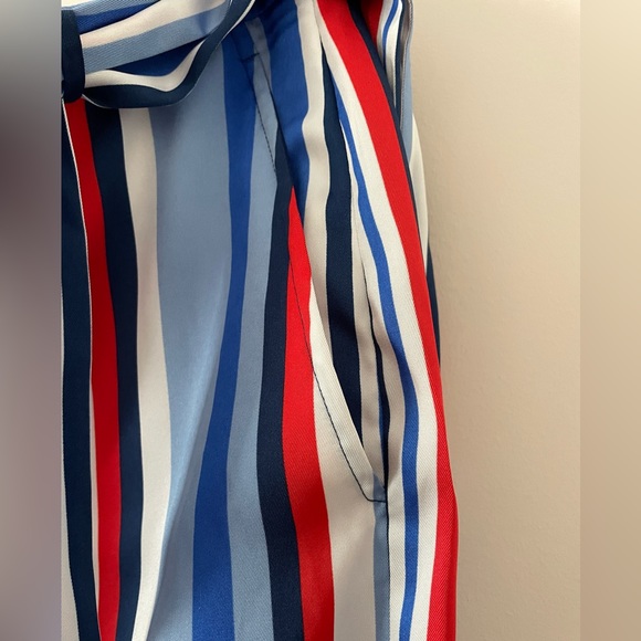 NWT Ralph Lauren Satin Striped Knee Length Belted Skirt Size 4 Blue, Red & White - Picture 4 of 10